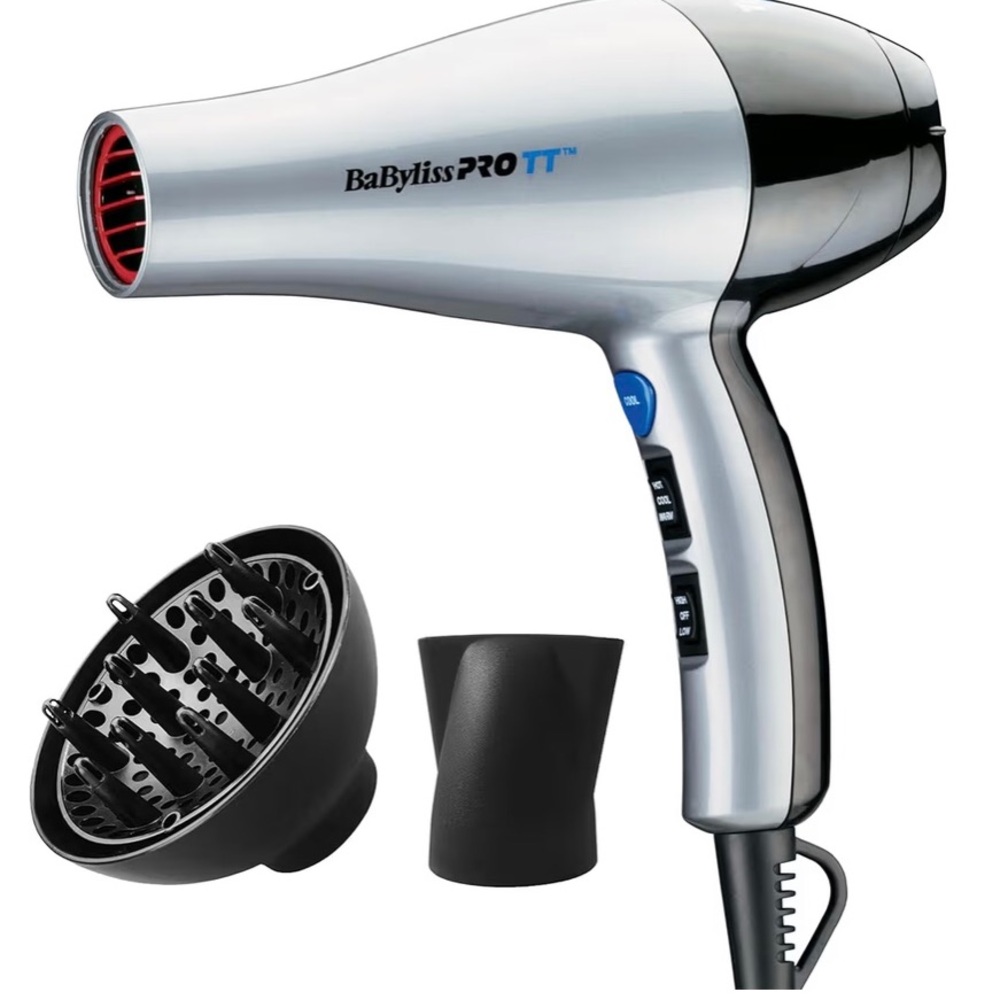 New BNIB BaBylissPRO Silver Professional Hair Dryer with Diffuser & Nozzle